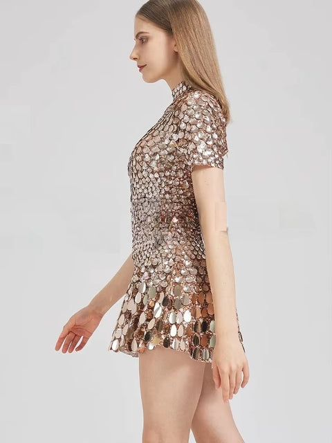 New Sexy Short Sleeve Stretched Sparkly Sequins Mini Dress CODE: KAR4885