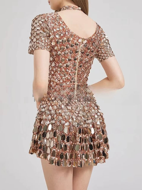 New Sexy Short Sleeve Stretched Sparkly Sequins Mini Dress CODE: KAR4885