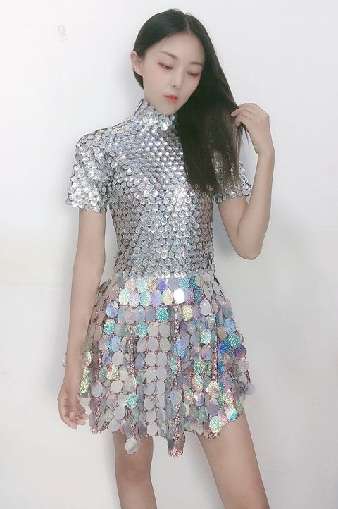 New Sexy Short Sleeve Stretched Sparkly Sequins Mini Dress CODE: KAR4885