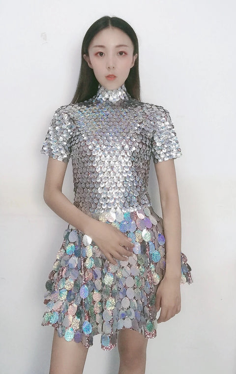 New Sexy Short Sleeve Stretched Sparkly Sequins Mini Dress CODE: KAR4885