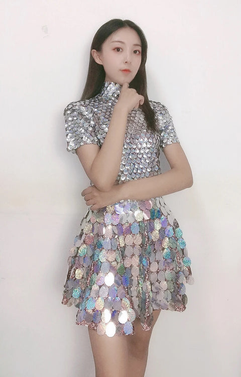 New Sexy Short Sleeve Stretched Sparkly Sequins Mini Dress CODE: KAR4885