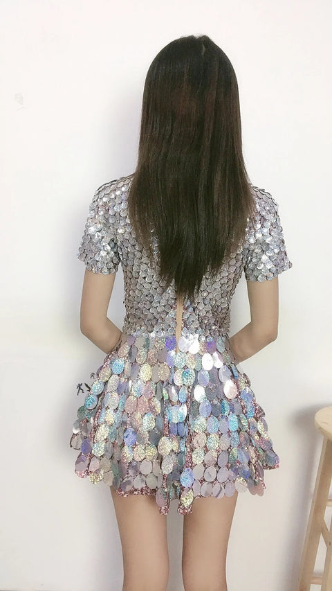 New Sexy Short Sleeve Stretched Sparkly Sequins Mini Dress CODE: KAR4885