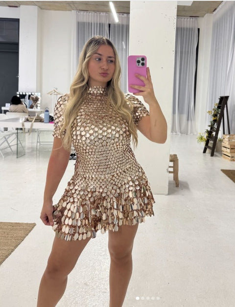 New Sexy Short Sleeve Stretched Sparkly Sequins Mini Dress CODE: KAR4885