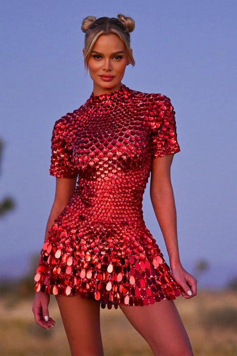 New Sexy Short Sleeve Stretched Sparkly Sequins Mini Dress CODE: KAR4885