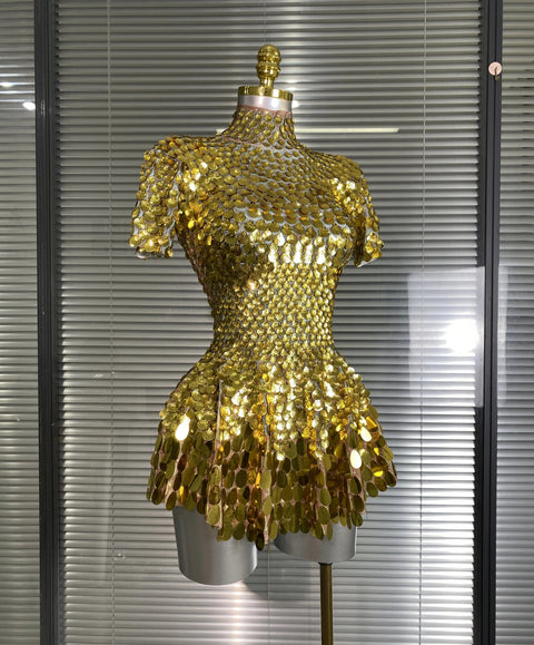 New Sexy Short Sleeve Stretched Sparkly Sequins Mini Dress CODE: KAR4885