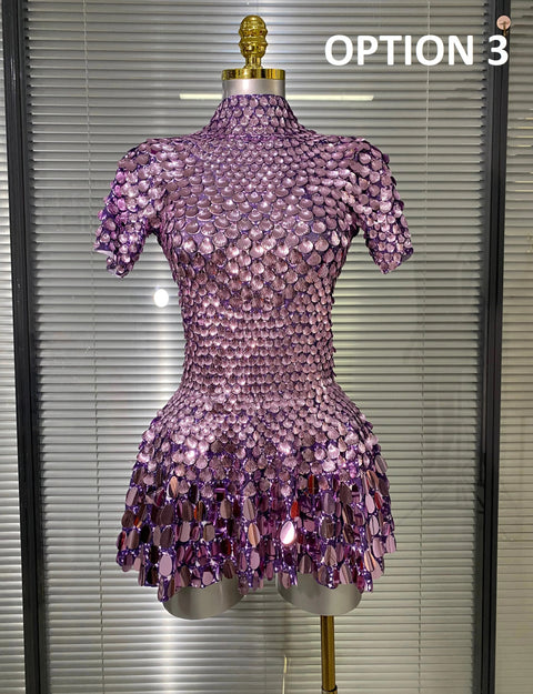 New Sexy Short Sleeve Stretched Sparkly Sequins Mini Dress CODE: KAR4885