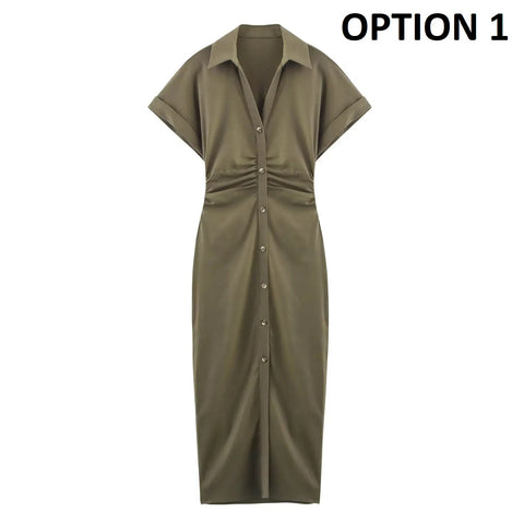 New Solid Elegant Single Breasted Folds Dress CODE: KAR4893