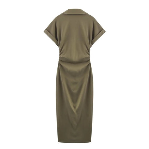 New Solid Elegant Single Breasted Folds Dress CODE: KAR4893