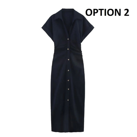 New Solid Elegant Single Breasted Folds Dress CODE: KAR4893