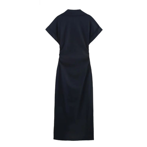 New Solid Elegant Single Breasted Folds Dress CODE: KAR4893