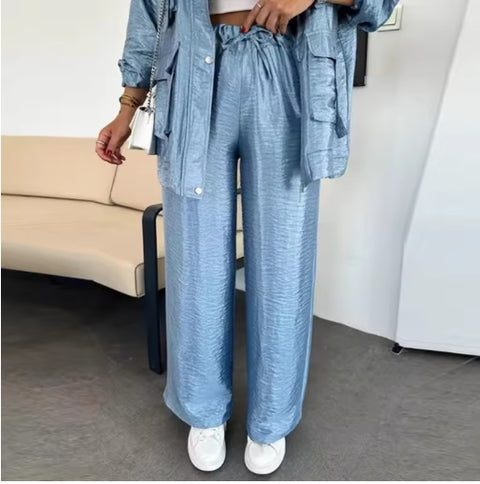 New Fashion Elegant Pocket Winterzipper Button Cardigan Top and Pants Set CODE: KAR4897