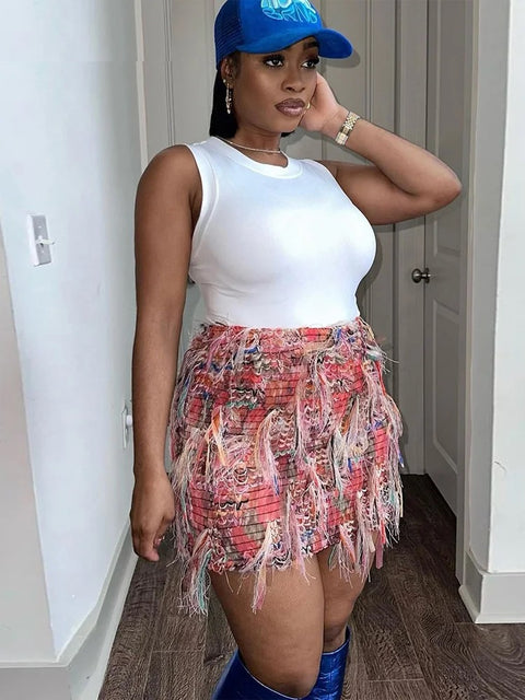 New Sexy Colorful Tassel Peach Hip Skirts CODE: KAR4901