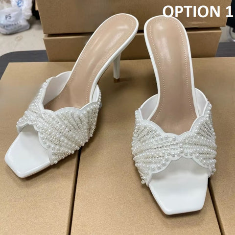 New Fashion Pearl Beaded Square Toe High Heel Sandals CODE: KAR4909