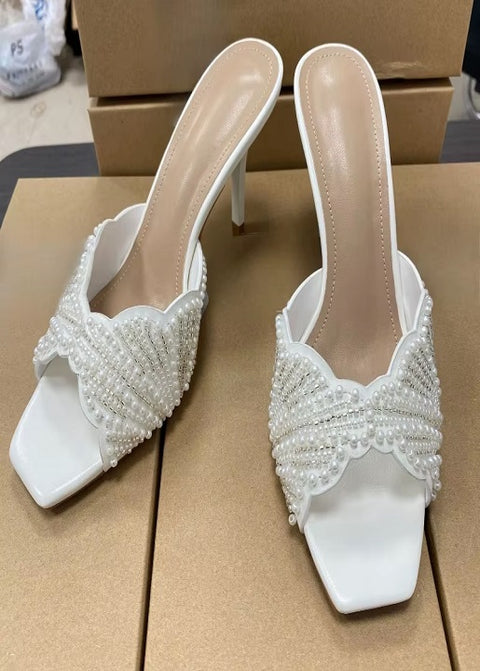 New Fashion Pearl Beaded Square Toe High Heel Sandals CODE: KAR4909