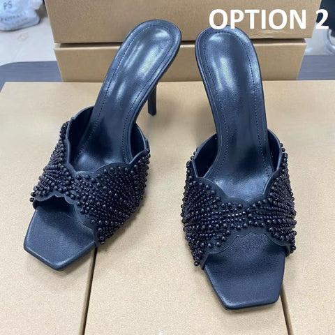 New Fashion Pearl Beaded Square Toe High Heel Sandals CODE: KAR4909