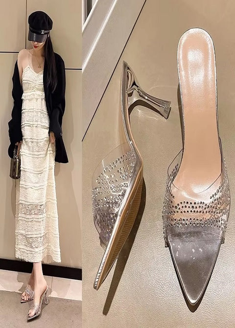 New Design Pointed Toe Mules with Transparent Crystal Ultra High Heels CODE: KAR4910