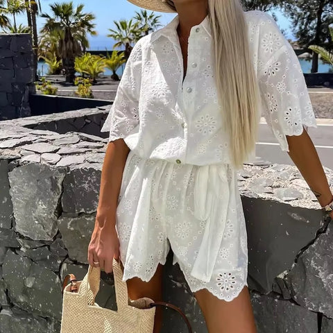 New Chic Jacquard Simple Elegant Solid Lace-Up Shorts Jumpsuit CODE: KAR4912