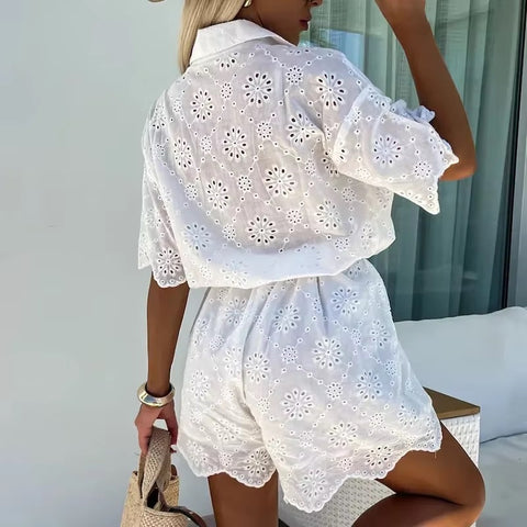 New Chic Jacquard Simple Elegant Solid Lace-Up Shorts Jumpsuit CODE: KAR4912