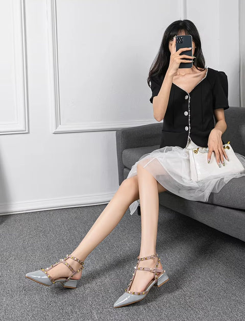 New Fashion brand design pointed rivet Casual High Heels CODE: KAR4915