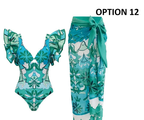 New Floral Ruffle Printed Push Up Swimwear Bikini Set CODE: KAR4917