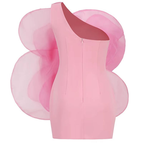 New Style Oblique Shoulder Decorative Flower Dress CODE: KAR4918