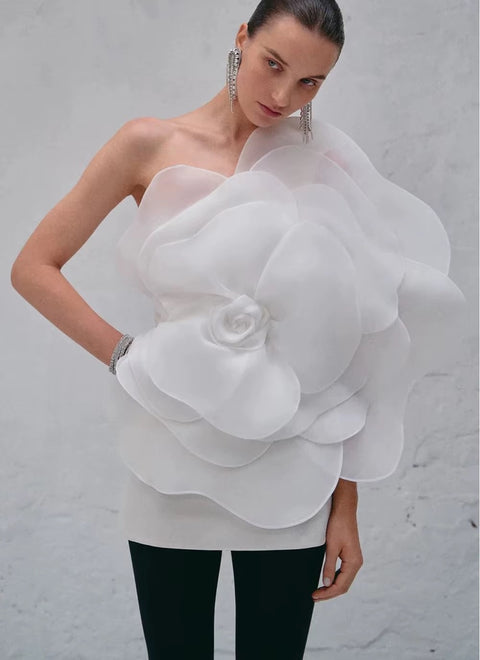 New Style Oblique Shoulder Decorative Flower Dress CODE: KAR4918