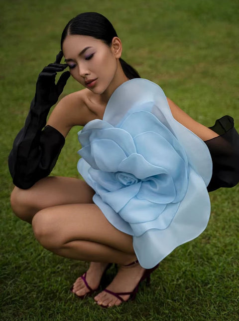 New Style Oblique Shoulder Decorative Flower Dress CODE: KAR4918