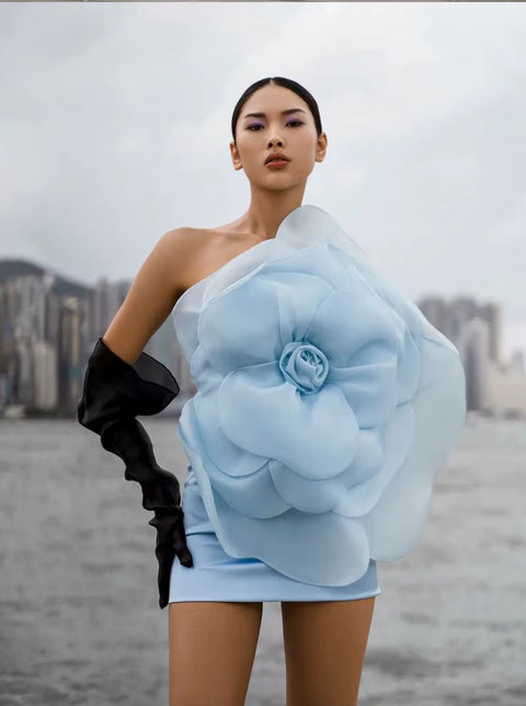New Style Oblique Shoulder Decorative Flower Dress CODE: KAR4918