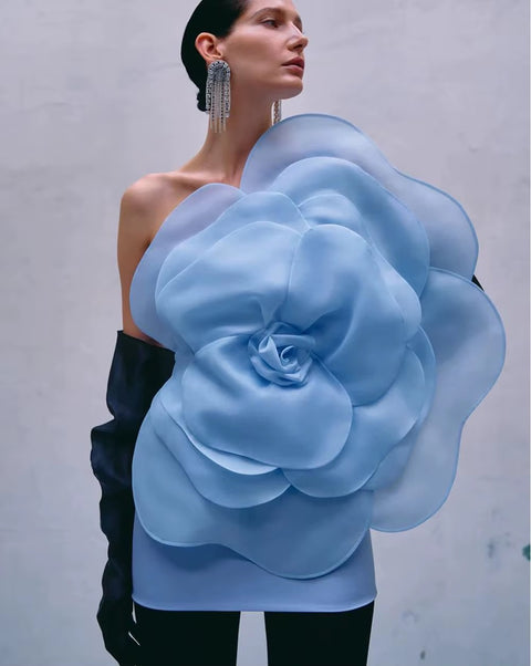 New Style Oblique Shoulder Decorative Flower Dress CODE: KAR4918