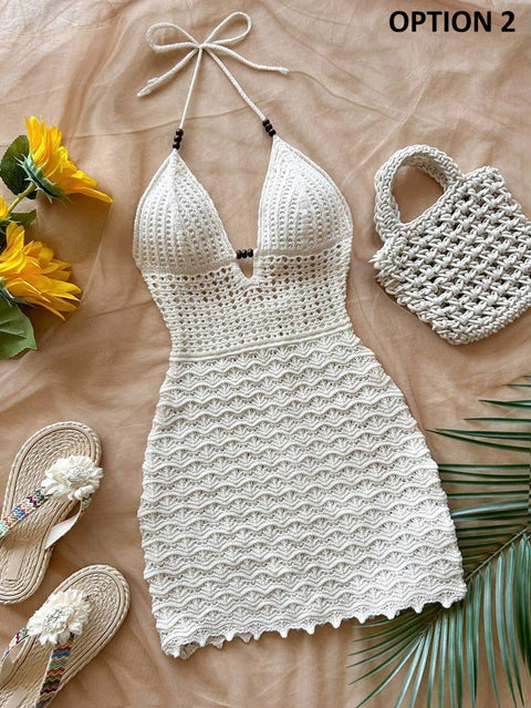 New Tie Neck Bead Detail Bodycon Mini Cover Up Dress CODE: KAR4920