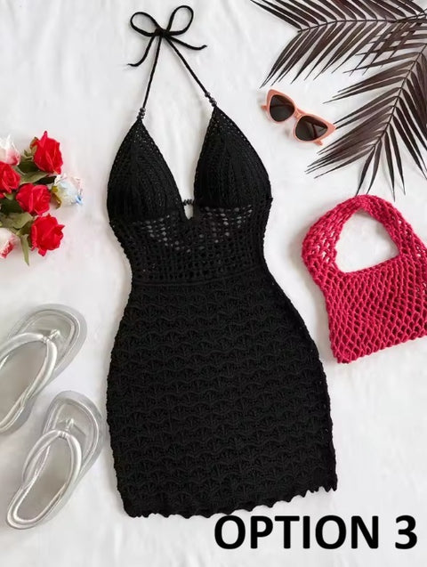 New Tie Neck Bead Detail Bodycon Mini Cover Up Dress CODE: KAR4920