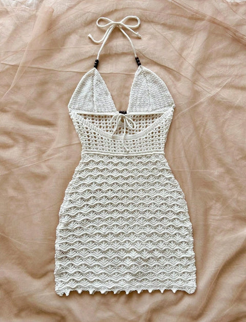 New Tie Neck Bead Detail Bodycon Mini Cover Up Dress CODE: KAR4920