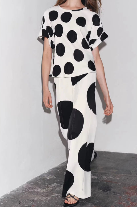 New Polka Dot Top + Wide-Leg Pant Two Piece Set CODE: KAR4926