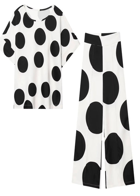New Polka Dot Top + Wide-Leg Pant Two Piece Set CODE: KAR4926