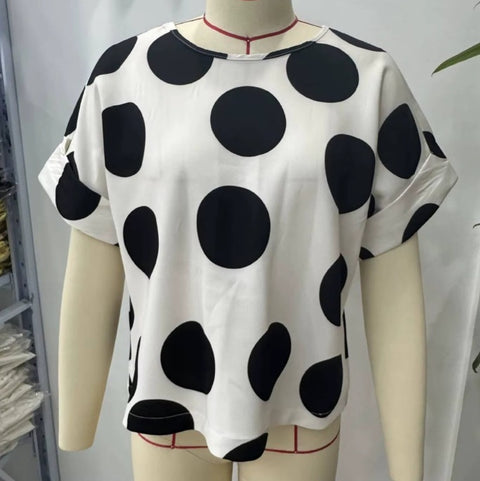 New Polka Dot Top + Wide-Leg Pant Two Piece Set CODE: KAR4926