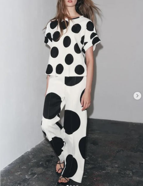 New Polka Dot Top + Wide-Leg Pant Two Piece Set CODE: KAR4926