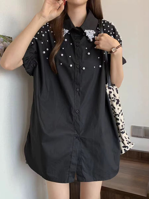 New Fashion Pearls Beads Stitch Casual Thin Tops CODE: KAR4928