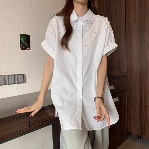 New Fashion Pearls Beads Stitch Casual Thin Tops CODE: KAR4928
