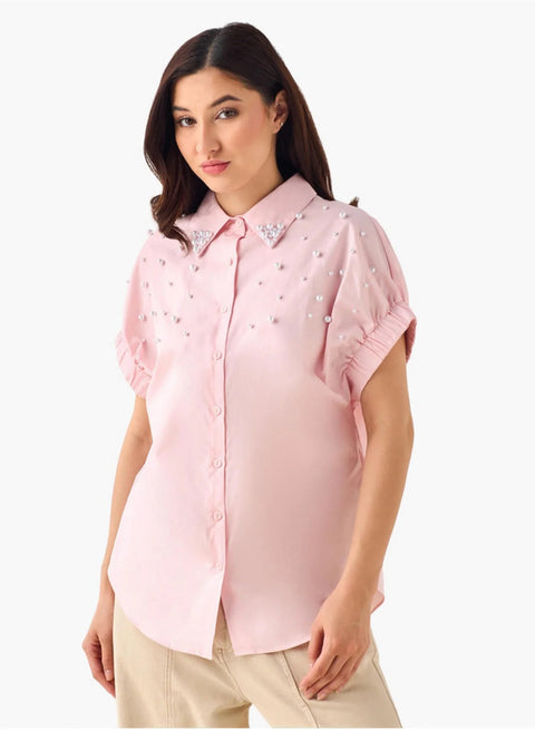 New Fashion Pearls Beads Stitch Casual Thin Tops CODE: KAR4928