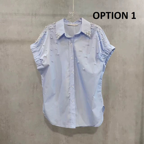 New Fashion Pearls Beads Stitch Casual Thin Tops CODE: KAR4928