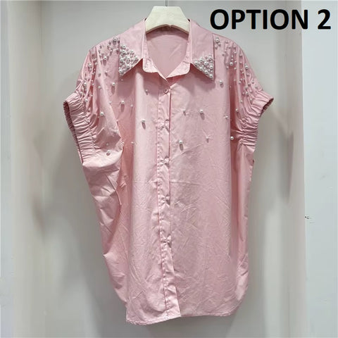 New Fashion Pearls Beads Stitch Casual Thin Tops CODE: KAR4928