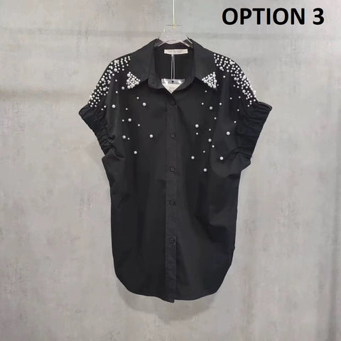 New Fashion Pearls Beads Stitch Casual Thin Tops CODE: KAR4928