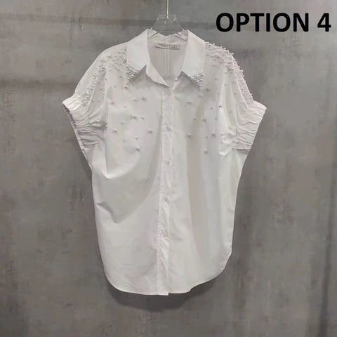 New Fashion Pearls Beads Stitch Casual Thin Tops CODE: KAR4928