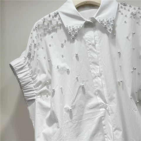 New Fashion Pearls Beads Stitch Casual Thin Tops CODE: KAR4928