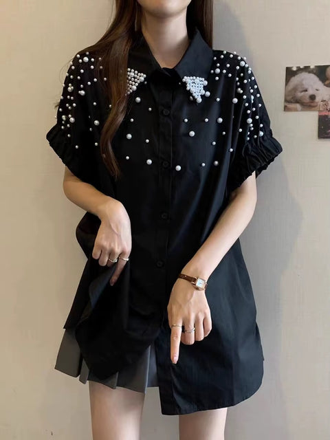 New Fashion Pearls Beads Stitch Casual Thin Tops CODE: KAR4928