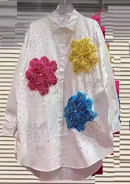 New Long Sleeves Lapel Blouse 3D Flower Shirt CODE: KAR4931
