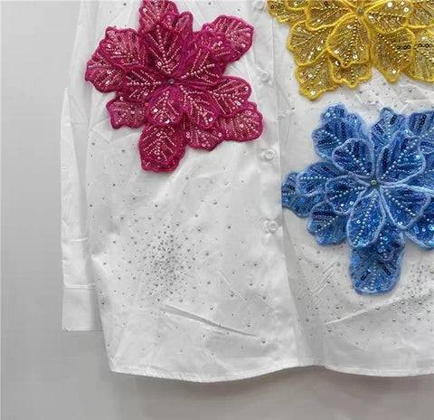 New Long Sleeves Lapel Blouse 3D Flower Shirt CODE: KAR4931