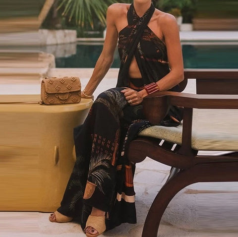 New Printed Sleeveless Long Casual 2 Piece Set CODE: KAR4944