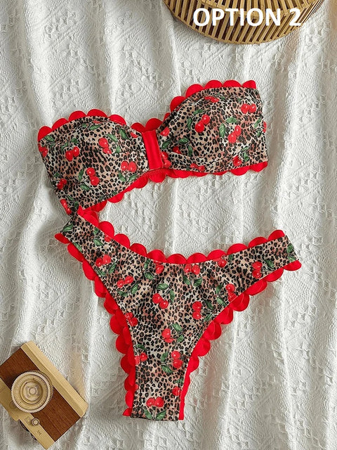 New Sexy Strapless Leopard Print Bikinis 2 Piece Set CODE: KAR4947