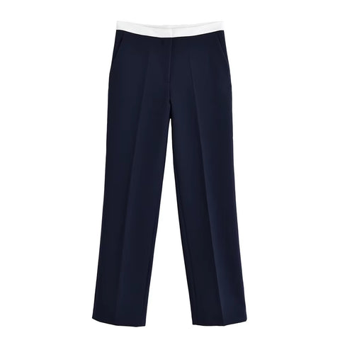 New Contrast Trim Short Sleeve Jacket and Straight Pants Set CODE: KAR4948
